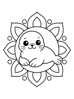 Free printable Cute Baby Seal In Floral Frame coloring page