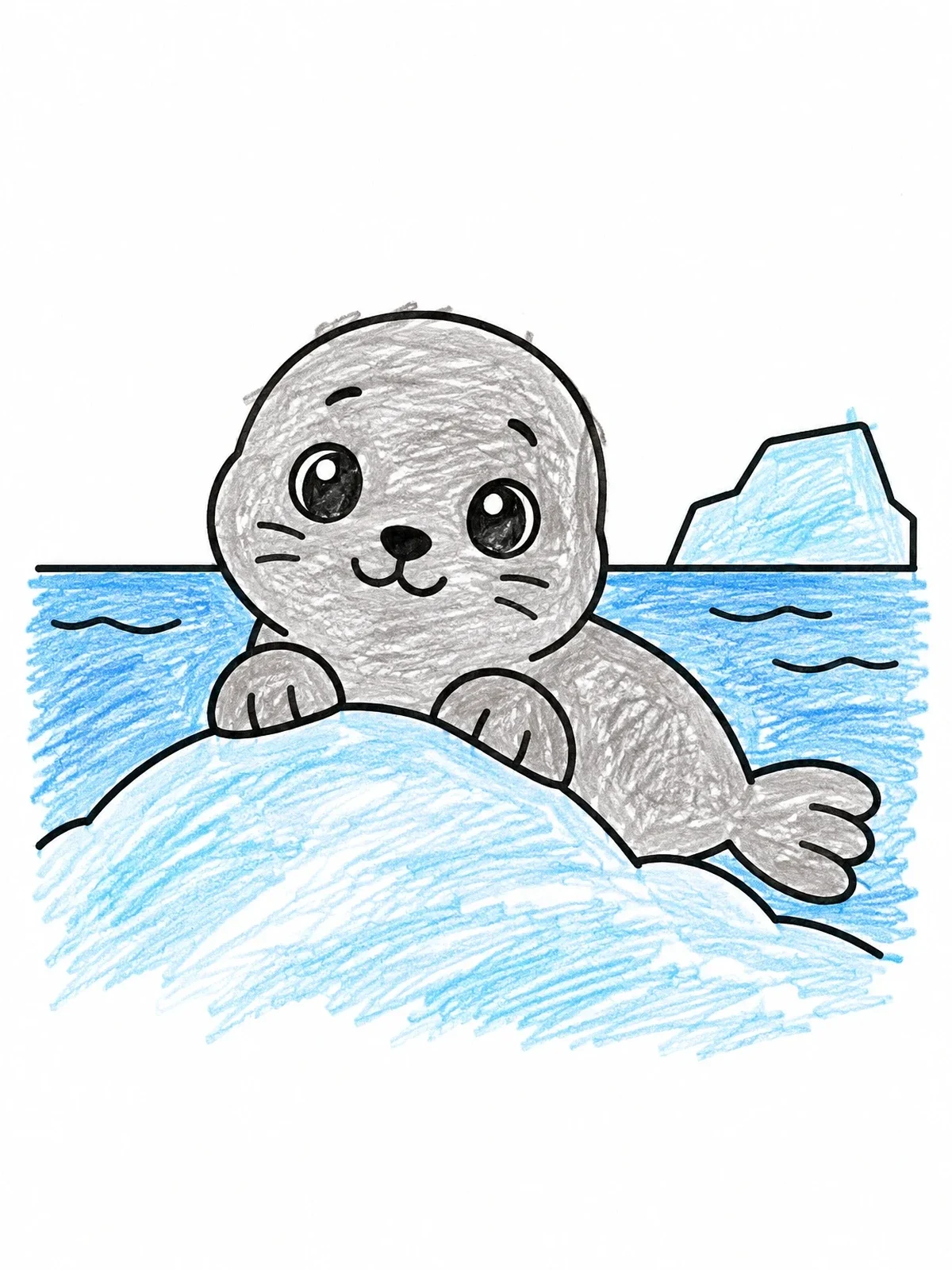 Colored example of the Cute Baby Seal On Ice coloring page