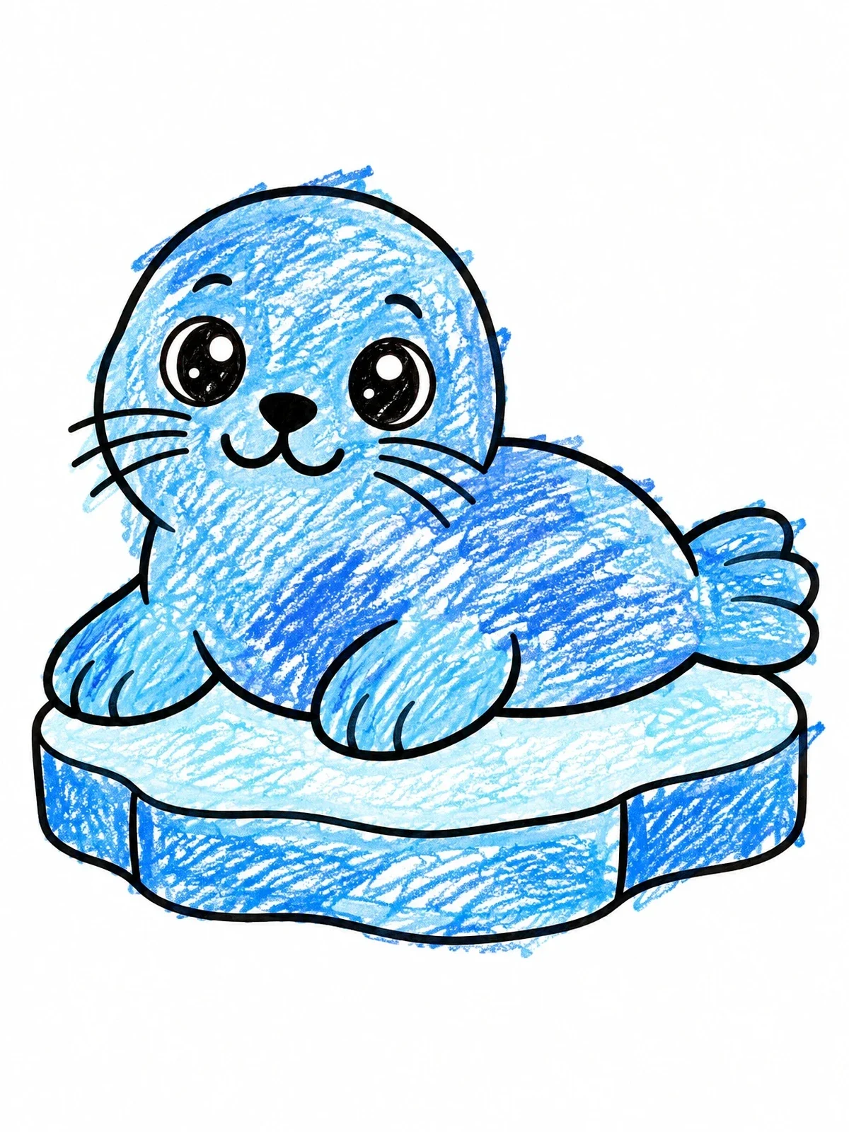 Colored example of the Cute Baby Seal On Ice coloring page