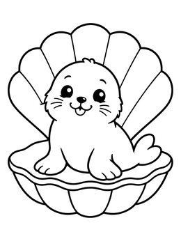 Free printable Cute Baby Seal In A Seashell coloring page