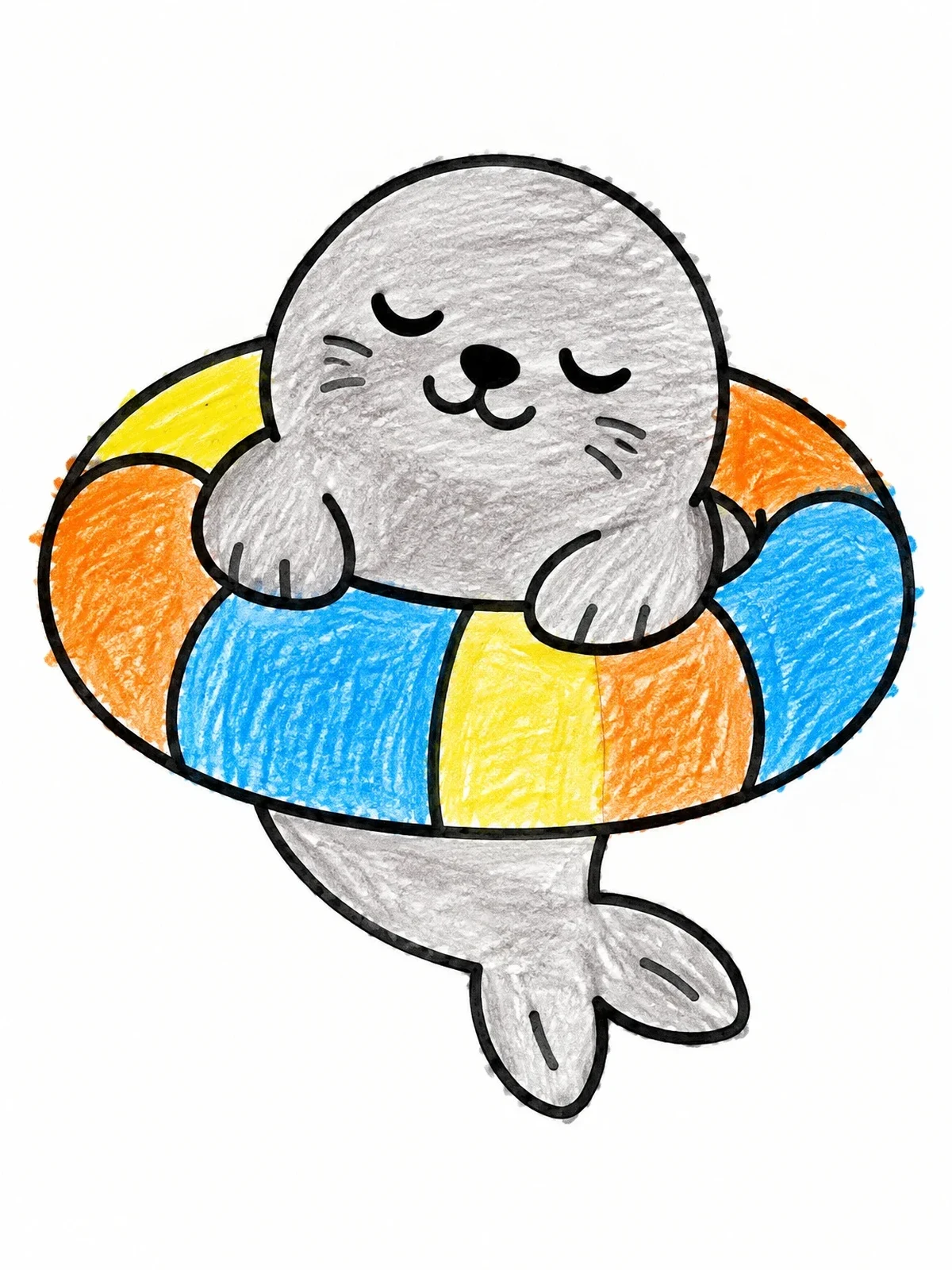 Colored example of the Cute Baby Seal In Swim Ring coloring page