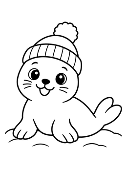 Free printable Cute Baby Seal In Winter Beanie coloring page