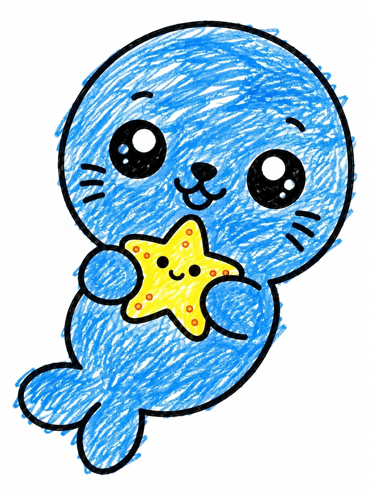 Colored example of the Cute Baby Seal With Starfish coloring page