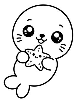 Free printable Cute Baby Seal With Starfish coloring page
