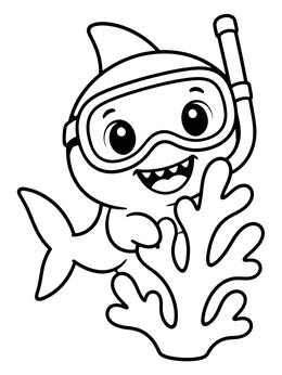 Free printable Cute Shark With Snorkel Mask coloring page