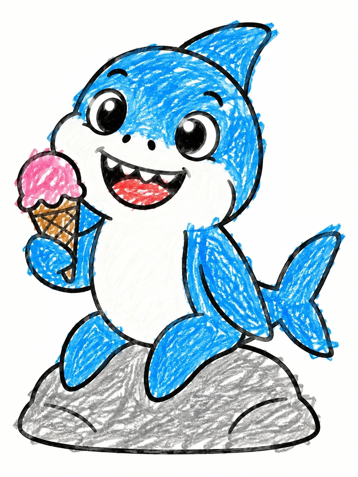 Colored example of the Cute Baby Shark With Ice Cream coloring page