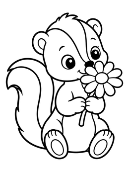 Free printable Cute Baby Skunk With Flower coloring page