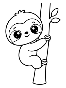 Free printable Cute Baby Sloth Climbing Tree coloring page