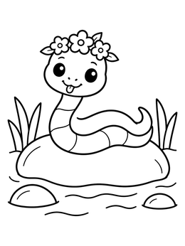 Free printable Cute Baby Snake With Flower Crown coloring page