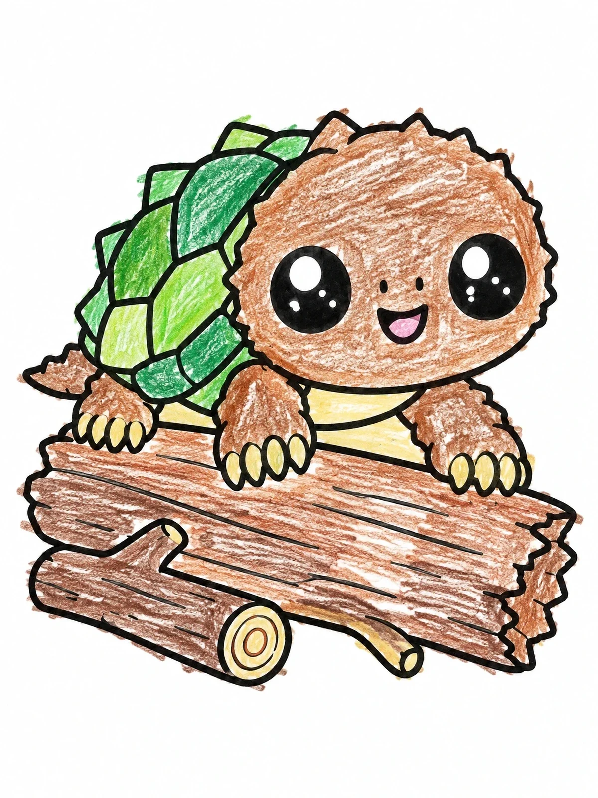 Colored example of the Cute Baby Snapping Turtle On Log coloring page