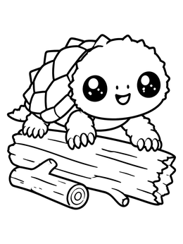 Free printable Cute Baby Snapping Turtle On Log coloring page