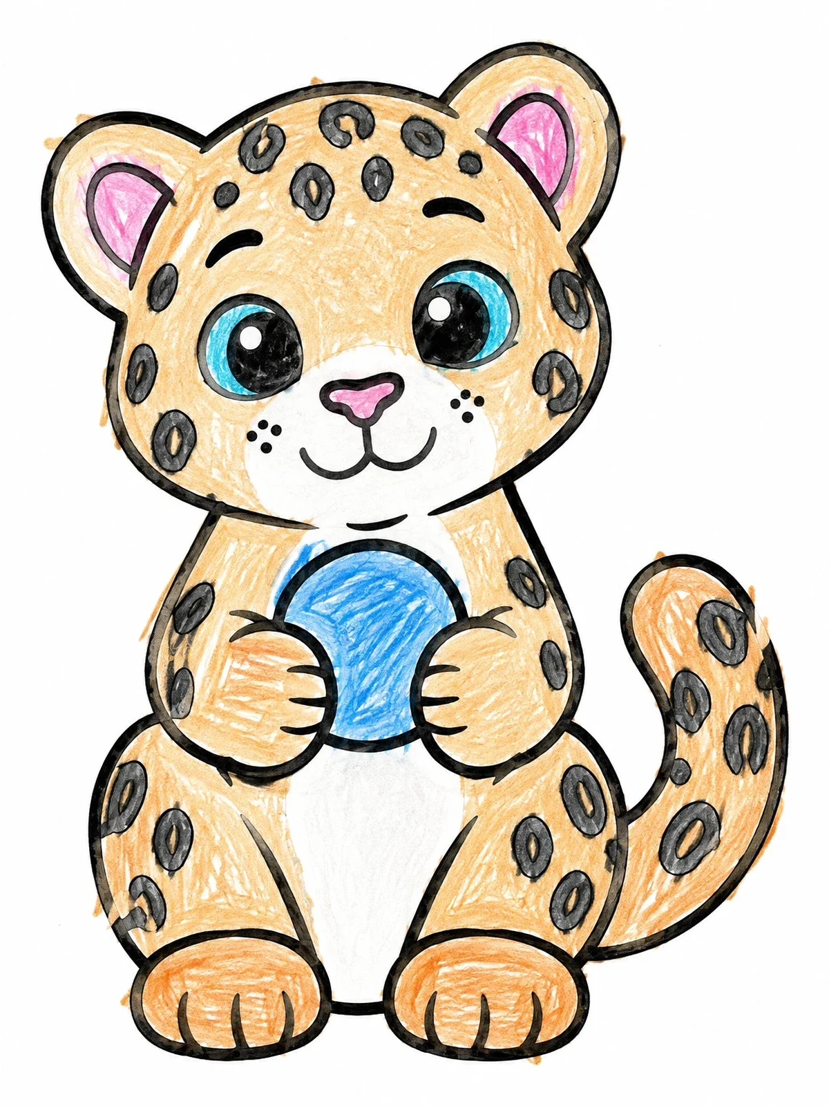 Colored example of the Cute Baby Snow Leopard With Pebble coloring page