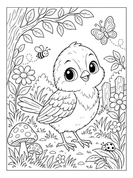 Free printable Cute Baby Sparrow In The Garden coloring page