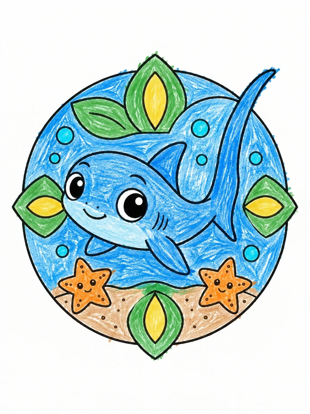 Colored example of the Cute Baby Thresher Shark coloring page