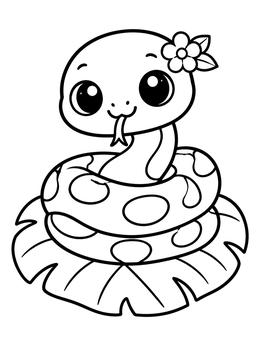 Free printable Cute Baby Titanoboa With Flower coloring page