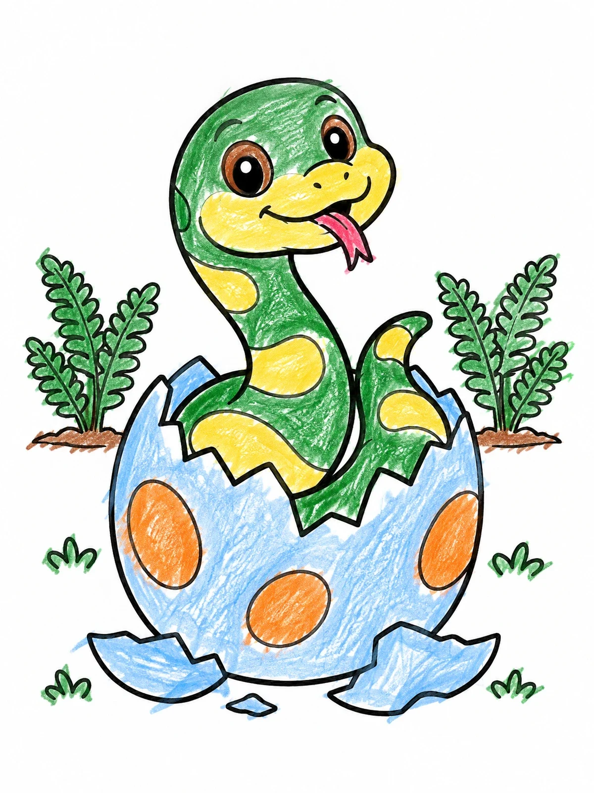 Colored example of the Cute Baby Titanoboa Hatching From Egg coloring page