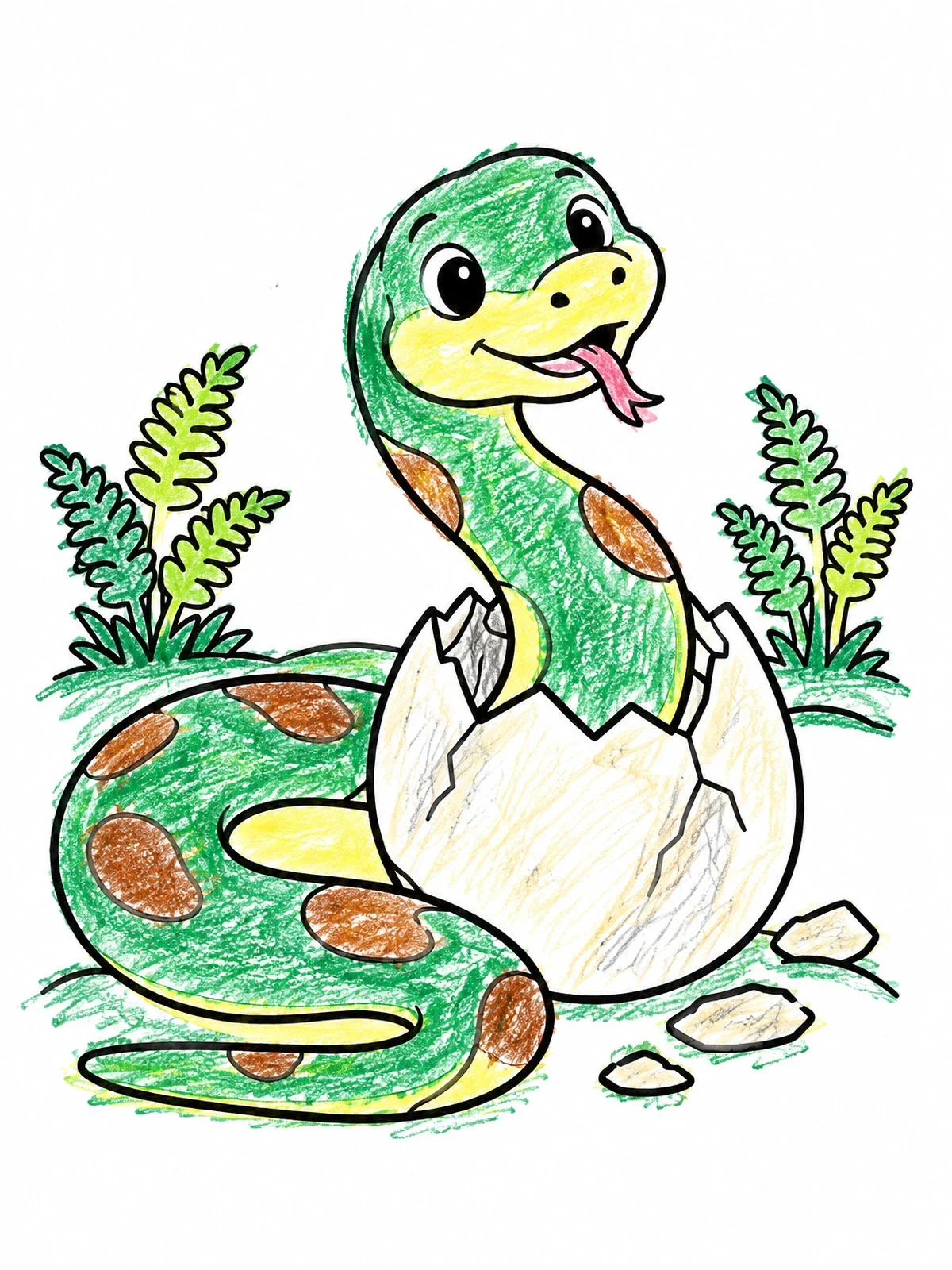 Colored example of the Cute Baby Titanoboa Hatching From Egg coloring page