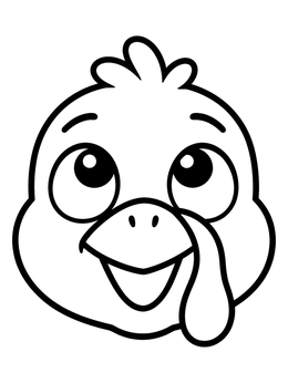 A simple turkey coloring page showing a happy chick face looking up.