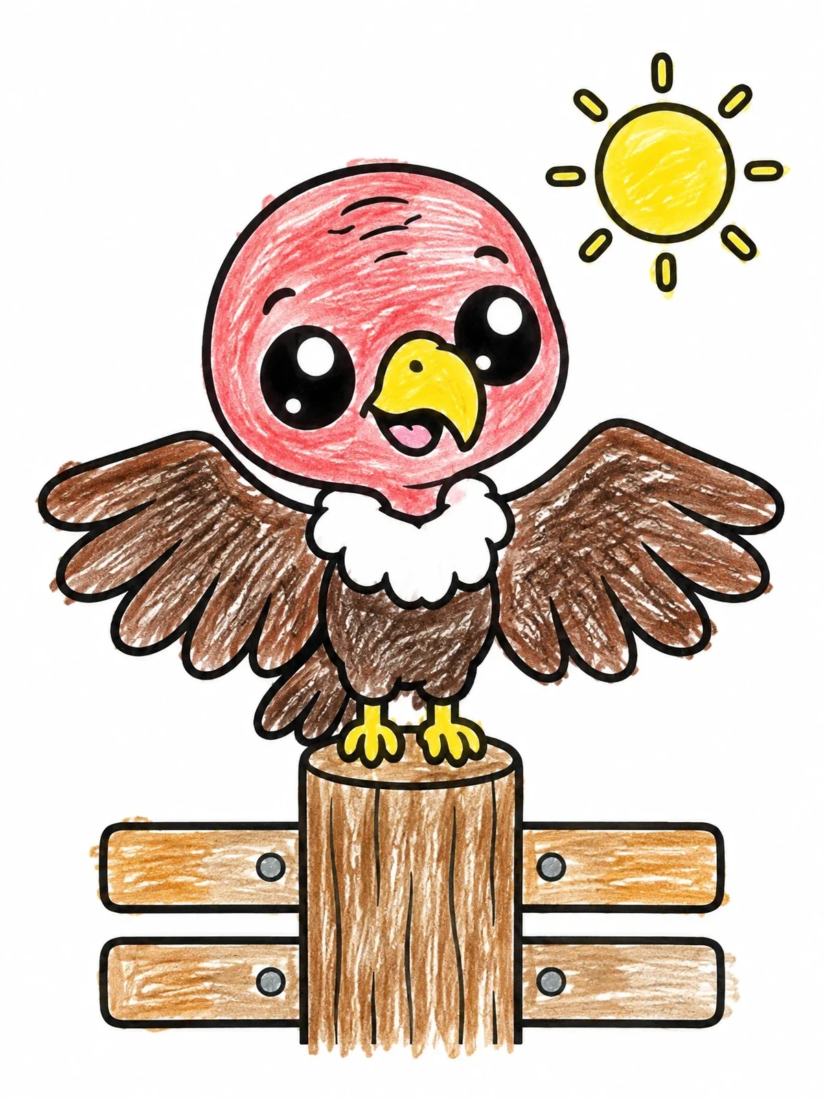 Colored example of the Cute Baby Turkey Vulture In Sun coloring page