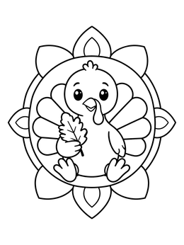 Free printable Cute Baby Turkey With Leaf coloring page