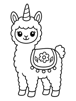 Free printable Cute Baby Unicorn Llama coloring page