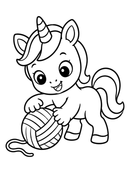 Free printable Cute Baby Unicorn With Yarn Ball coloring page