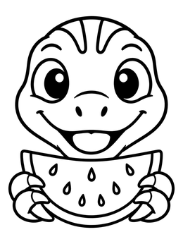 Free printable Cute Baby Dinosaur With Watermelon coloring page