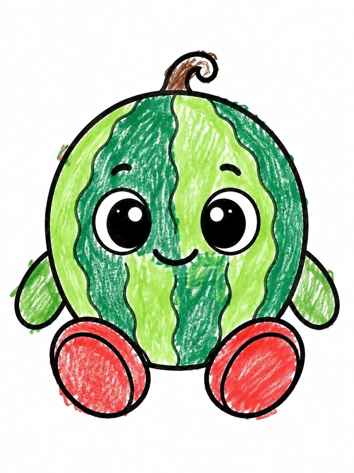 Colored example of the Cute Baby Watermelon Character coloring page