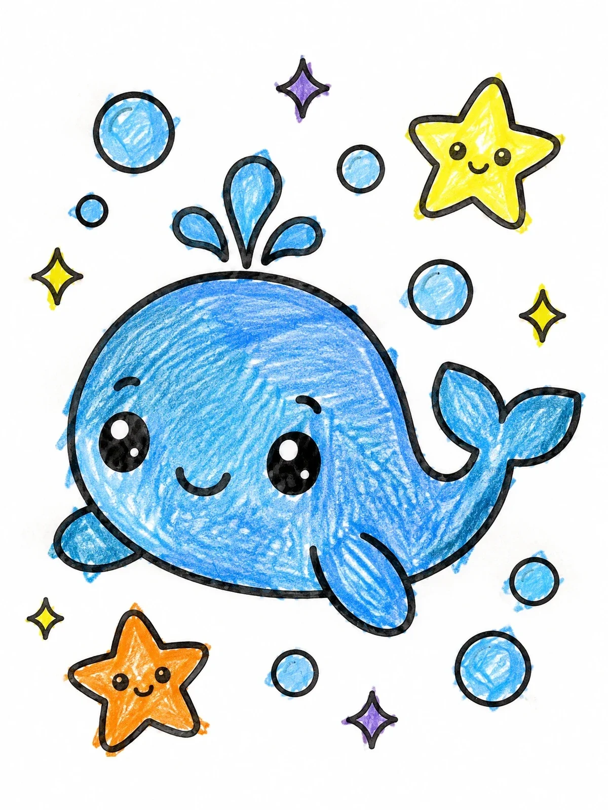 Colored example of the Cute Baby Whale With Starfish coloring page