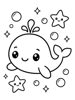 Free printable Cute Baby Whale With Starfish coloring page