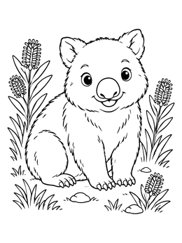 Free printable Cute Baby Wombat In Bushland coloring page