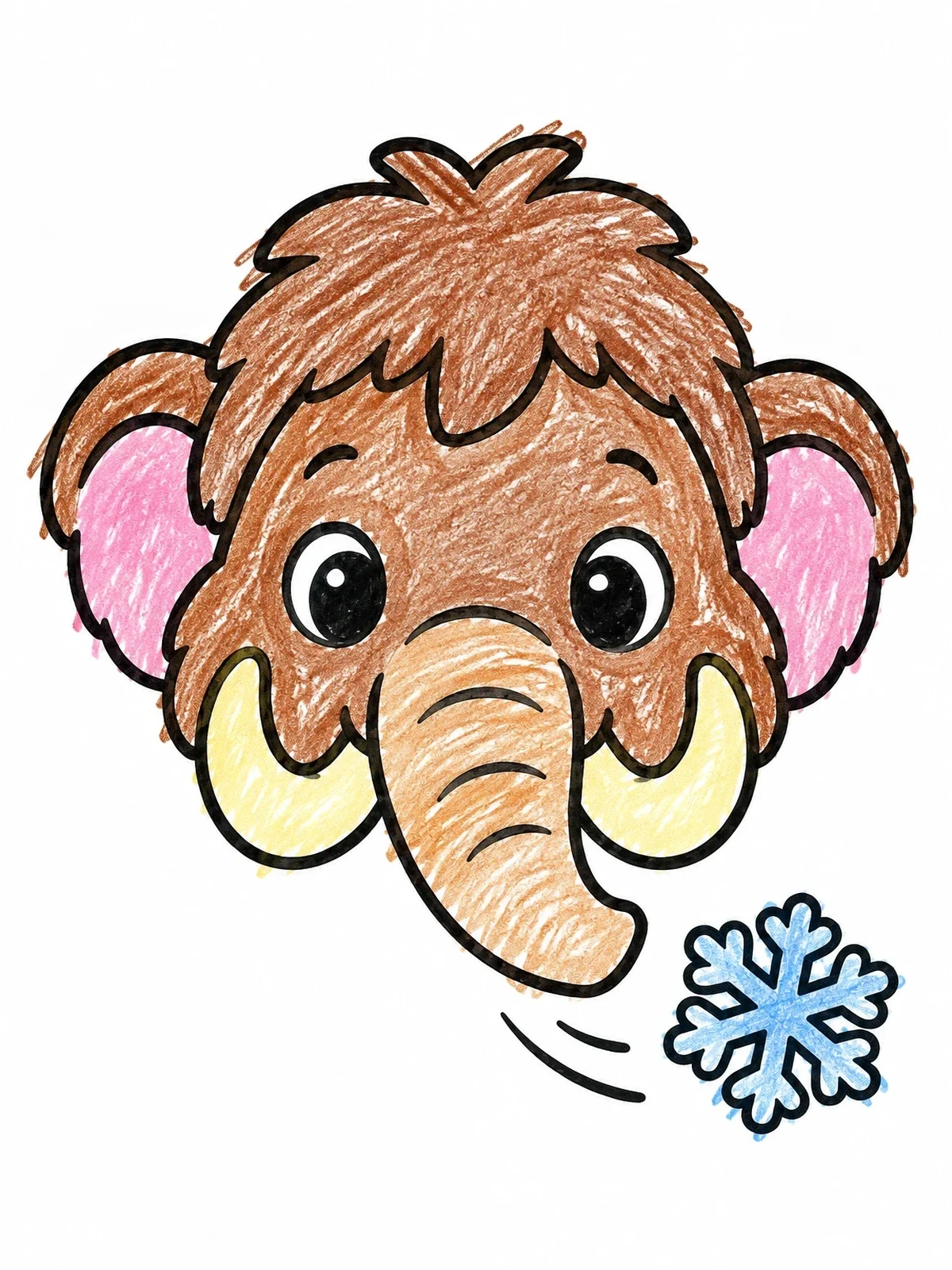 Colored example of the Cute Baby Woolly Mammoth Face coloring page