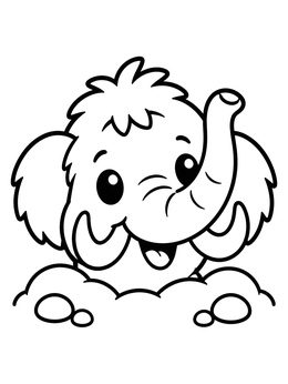 Free printable Cute Baby Woolly Mammoth Peeking Out coloring page