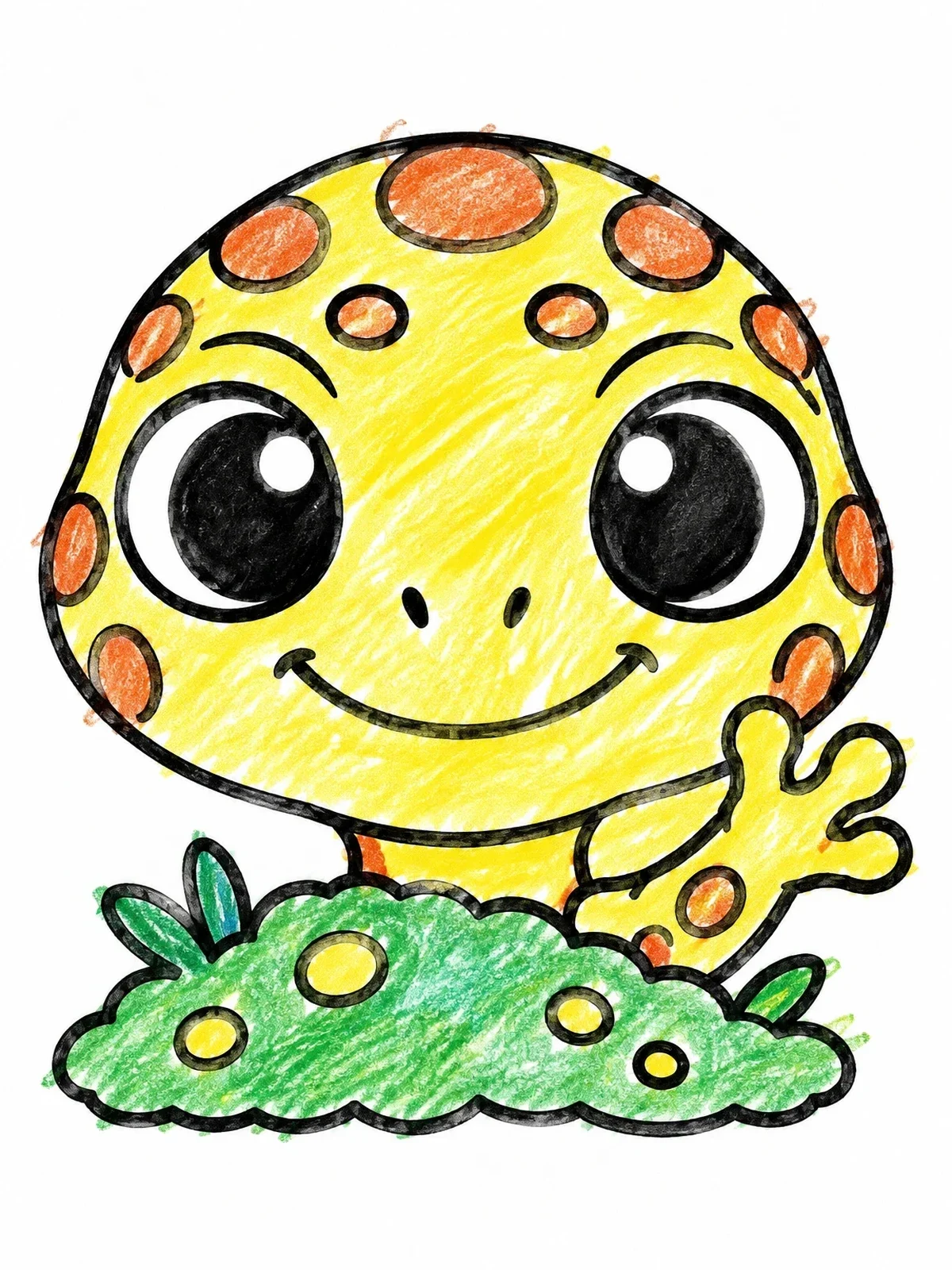 Colored example of the Cute Yellow Spotted Lizard Waving coloring page