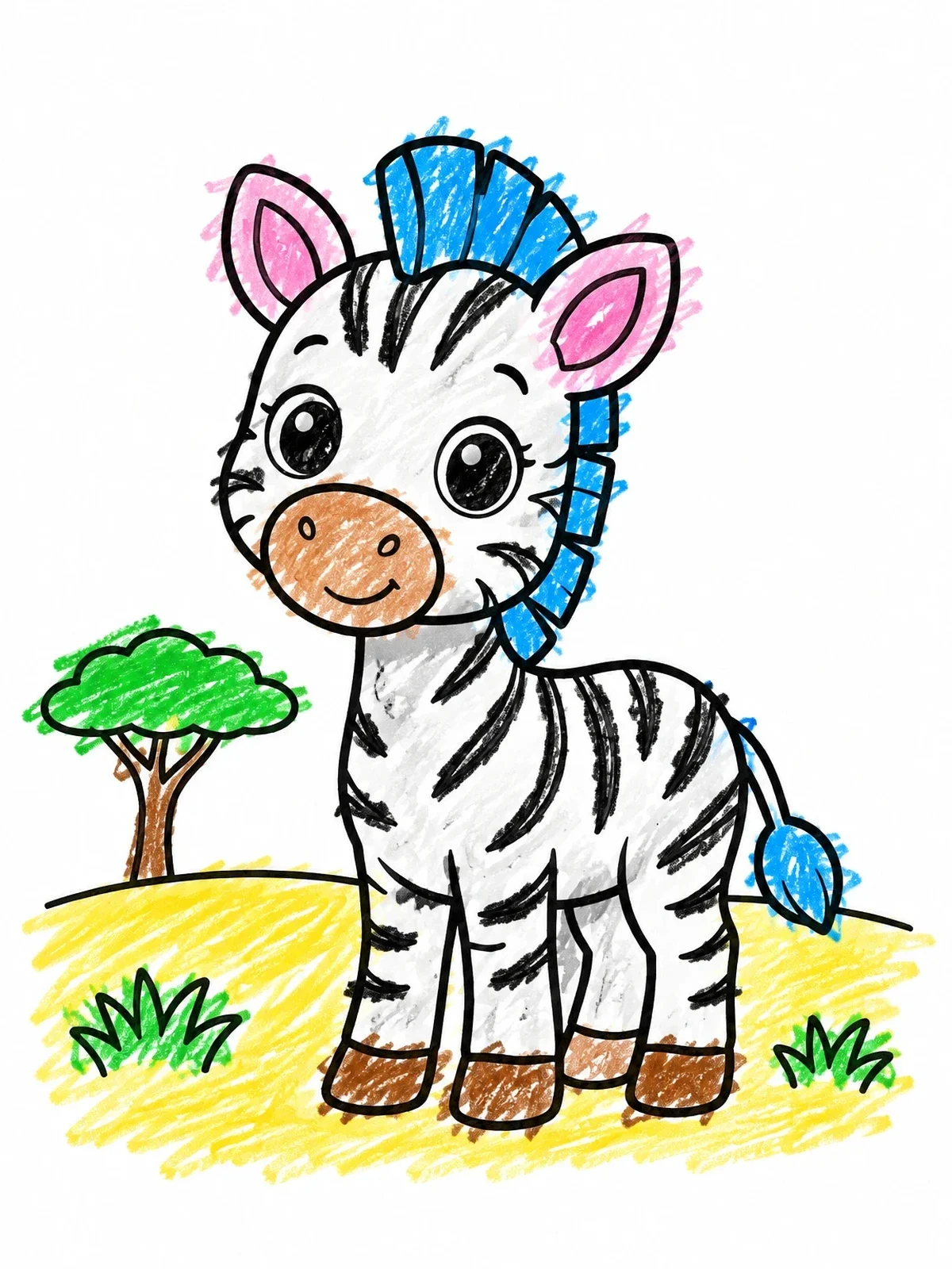 Colored example of the Cute Baby Zebra In The Savannah coloring page
