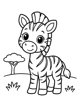Free printable Cute Baby Zebra In The Savannah coloring page