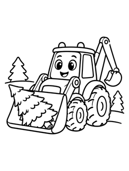 Free printable Cute Backhoe Carrying Christmas Tree coloring page