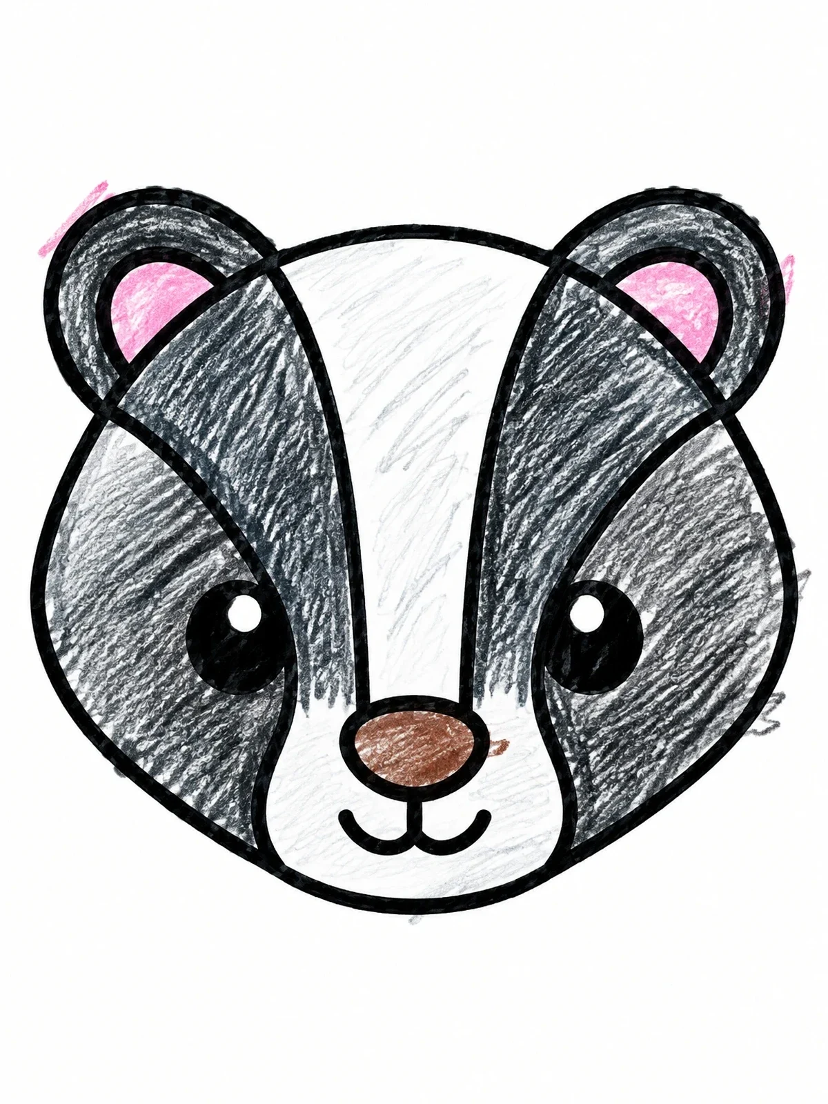 Colored example of the Cute Badger Face Outline coloring page