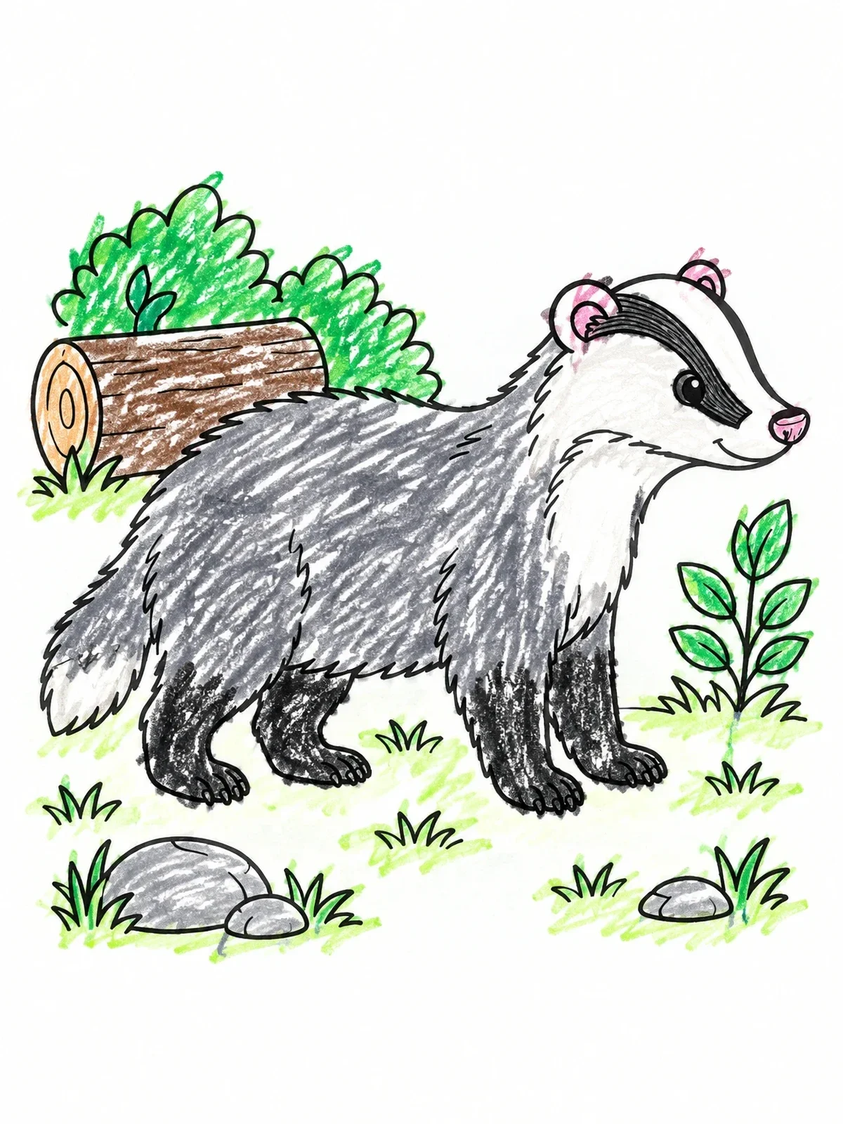 Colored example of the Cute Badger In The Forest coloring page
