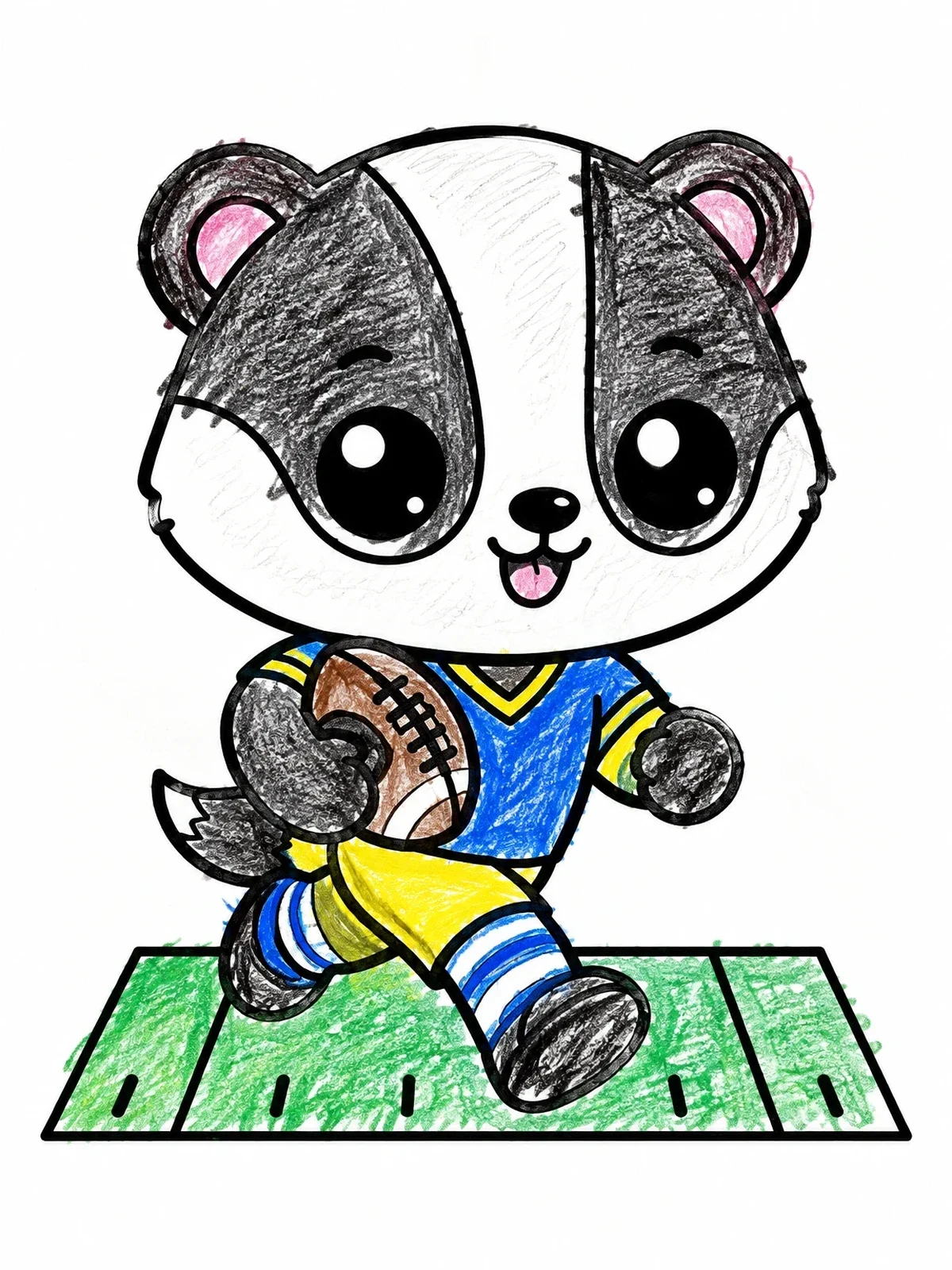 Colored example of the Cute Badger Playing Football coloring page