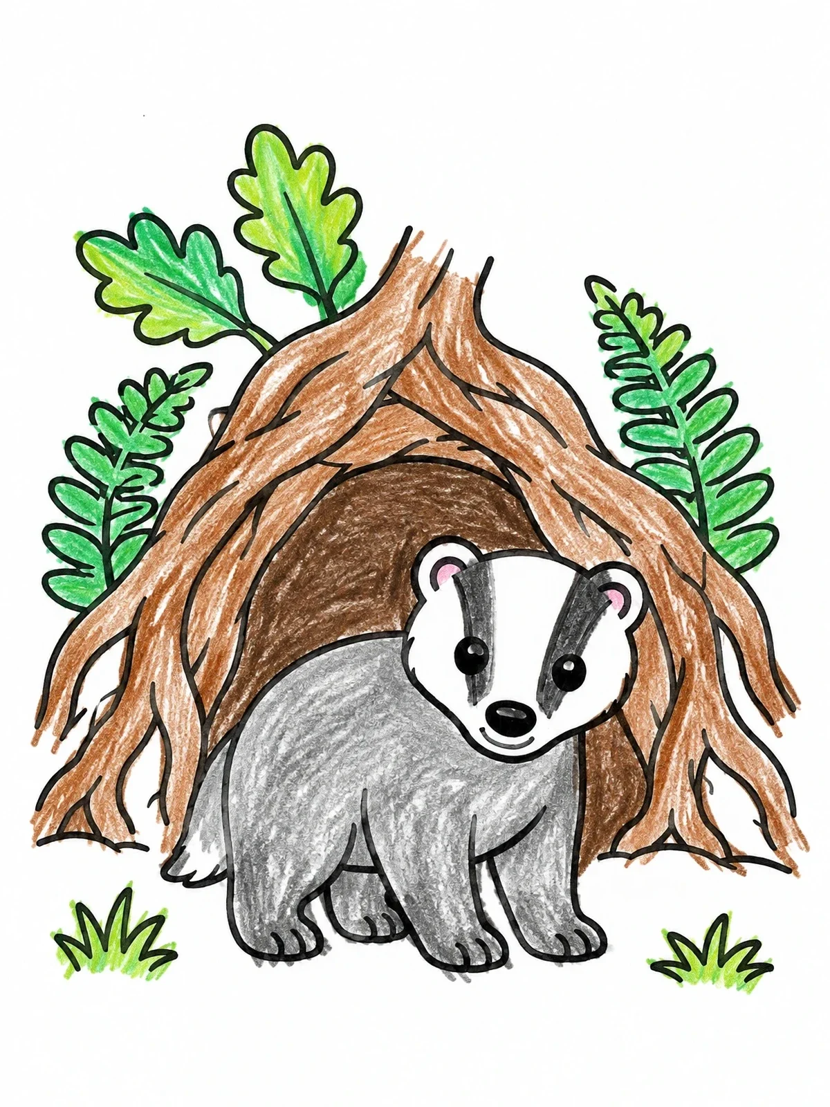 Colored example of the Cute Badger At Sett Entrance coloring page