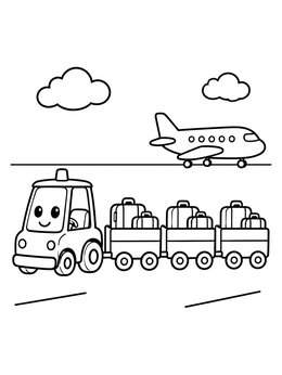 Free printable Cute Baggage Tractor With Carts coloring page