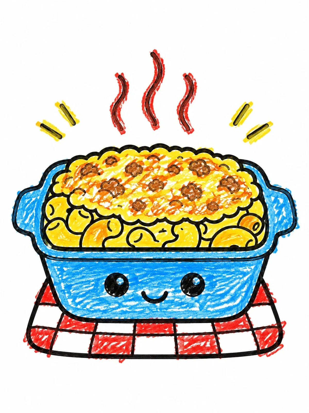 Colored example of the Cute Baked Mac And Cheese coloring page