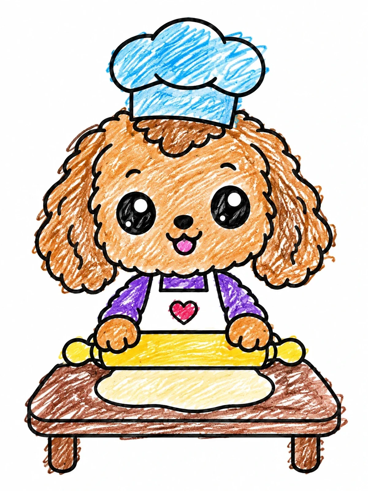 Colored example of the Cute Baker Cockapoo Rolling Dough coloring page