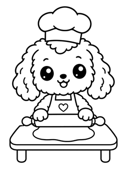 Free printable Cute Baker Cockapoo Rolling Dough coloring page