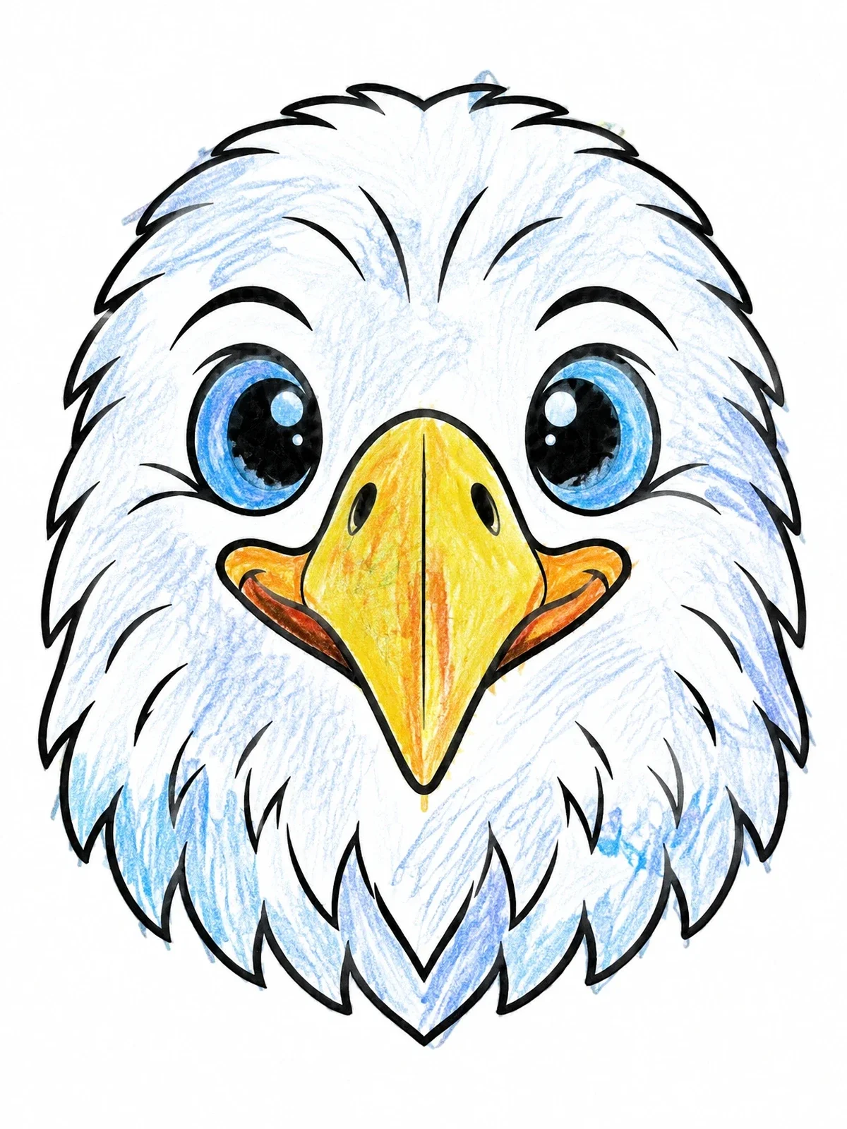Colored example of the Cute Bald Eagle Face coloring page