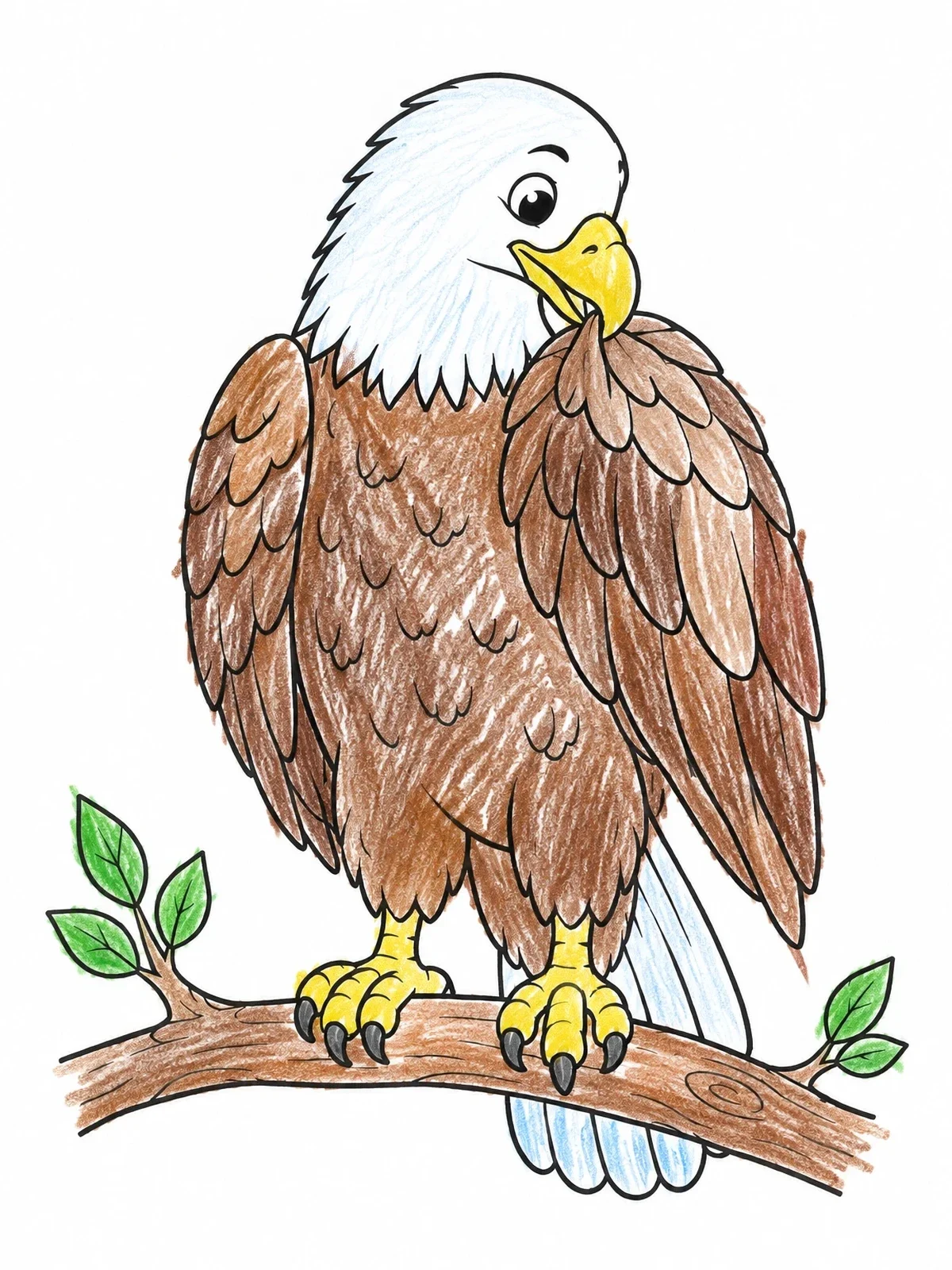 Colored example of the Cute Bald Eagle Preening On Branch coloring page