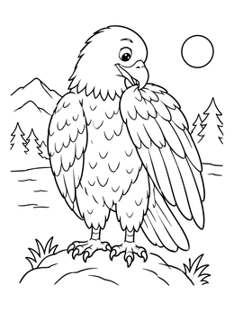 Free printable Cute Bald Eagle Preening Feathers coloring page