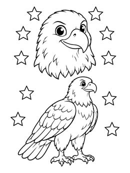 Free printable Cute Bald Eagle With Stars coloring page