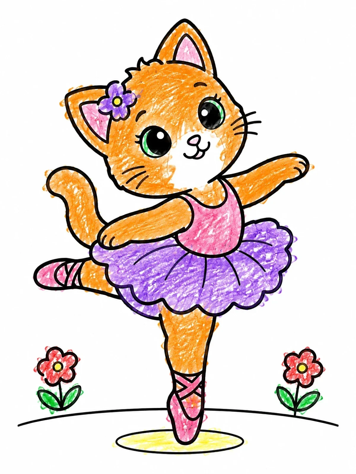Colored example of the Cute Ballerina Kitten Dancing coloring page